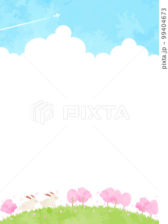 手描きのウサギと桜の風景イラスト 手描きのウサギと桜の風景イラスト 99404673