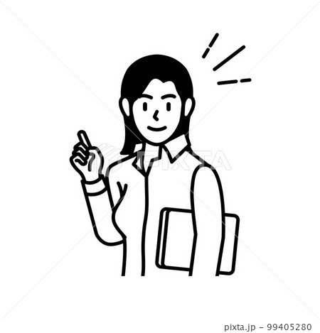 Illustration expressing a business woman or teacher holding a booklet and pointing in the direction for education or guidance and guidance 99405280