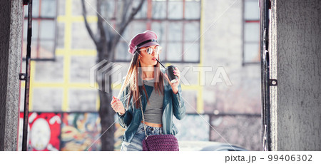 stylish girl with coffee stylish girl with coffee 99406302