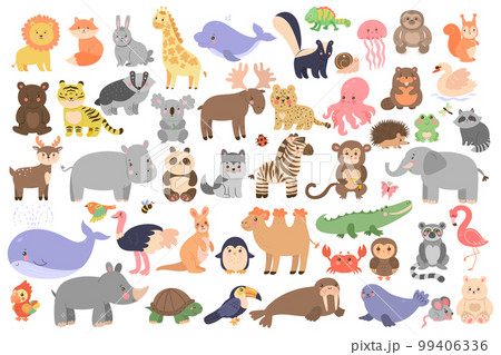 Big set of cute animals in cartoon style isolated on white background. Vector graphics. Big set of cute animals in cartoon style isolated on white background. Vector graphics. 99406336