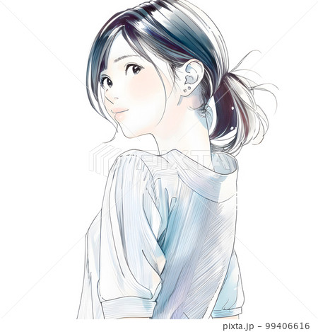 スタイリッシュな若い女性の水彩画イラスト「AI生成画像」のイラスト