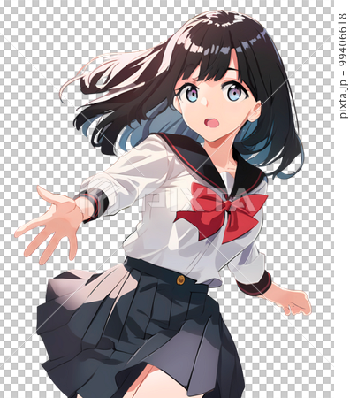 Schoolgirl with long black hair Anime-style - Stock Illustration  [99943682] - PIXTA