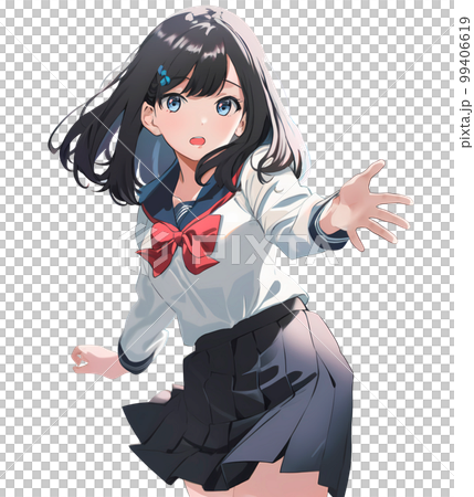手を前に差し出す仕草の女子生徒 アニメ風イラスト「AI生成画像」の