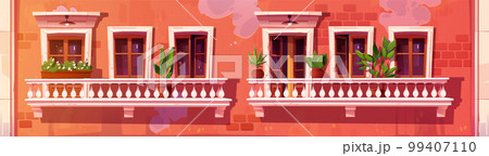 Vector vintage balcony building facade with window 99407110