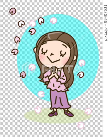 桜の花びらと若い女性 99407631