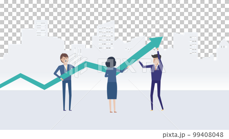 Illustration material of a Japanese business team lifting an arrow together 99408048