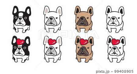 dog vector french bulldog icon heart valentine happy puppy pet cartoon character symbol tattoo stamp scarf illustration design isolated 99408905