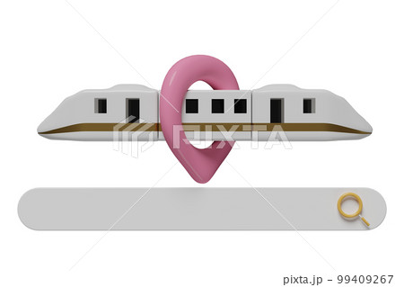 search bar blank and magnifying glass cartoon with sky train transport toy 3d, pin, summer travel service, planning traveler's tourism train isolated. 3d render illustration 99409267