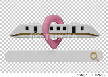 search bar blank and magnifying glass cartoon with sky train transport toy 3d, pin, summer travel service, planning traveler's tourism train isolated. 3d render illustration 99409267