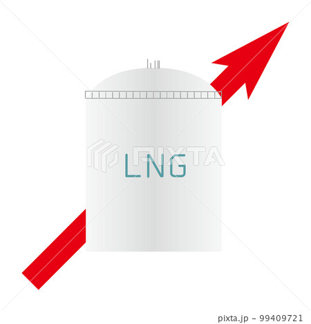 LNG貯蔵タンクと右肩上がりの矢印のベクターイラスト LNG貯蔵タンクと右肩上がりの矢印のベクターイラスト 99409721