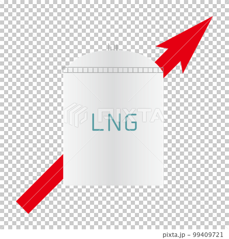 LNG貯蔵タンクと右肩上がりの矢印のベクターイラスト LNG貯蔵タンクと右肩上がりの矢印のベクターイラスト 99409721