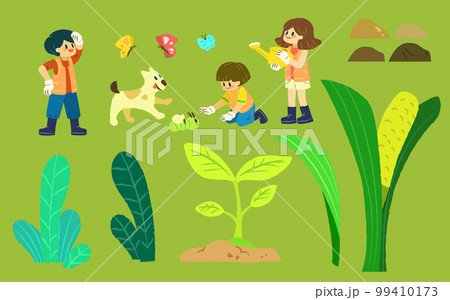 Children and plants element set 99410173