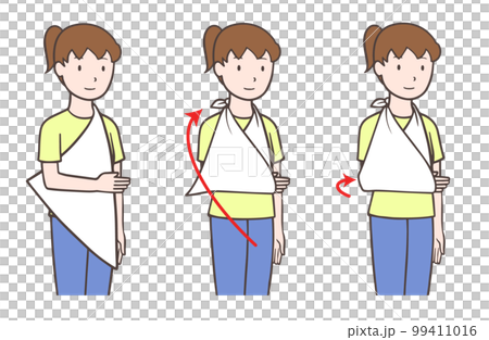 三角巾の使い方、矢印あり 三角巾の使い方、矢印あり 99411016