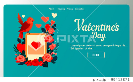 bird with love envelope happy valentine day celebration template horizontal 99412871