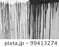 Black-white grunge stock photography. Flowing black and white paint on the stone. Gray textured stone wall with spots of paint. Abstract gray stock background. Uneven painted surface. Copy space 99413274