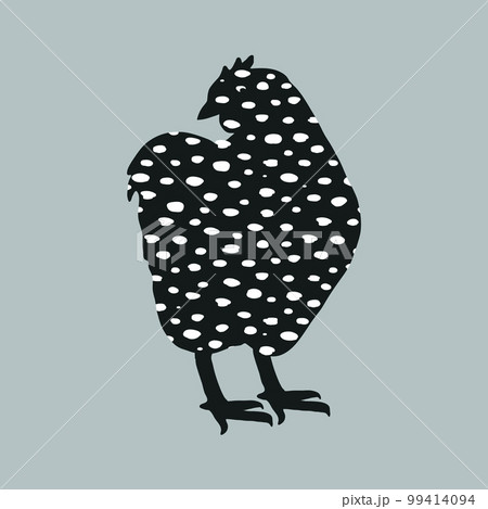Speckled hen icon, dappled hen vector illustration in collage style isolated on grey. Funny and cute bird, Easter design element. Speckled hen icon, dappled hen vector illustration in collage style isolated on grey. Funny and cute bird, Easter design element. 99414094