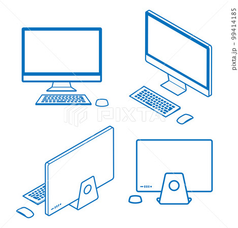 デスクトップパソコン 3D 4アングルセット - 線画のイラスト素材