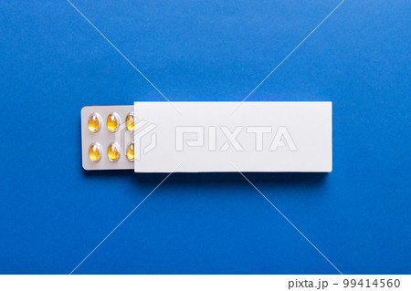 Blank White Product Package Box Mock-up. Open blank medicine drug box with omega blister top view 99414560