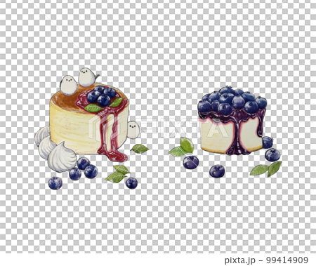 水彩煎餅和漿果撻蛋糕甜點設計素材 水彩煎餅和漿果撻蛋糕甜點設計素材 99414909