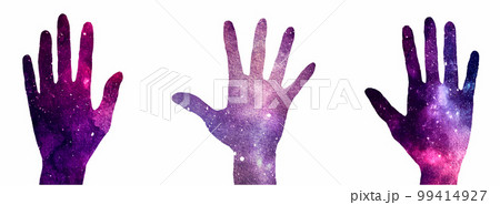 Galactic hand isolated on white background. Creative paint illustration Galactic hand isolated on white background. Creative paint illustration 99414927