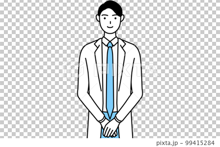 手を組んでお辞儀する白衣を着た男性医師 99415284