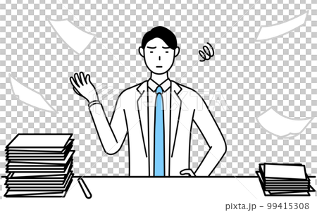 A male doctor wearing a white coat who is tired of untidy work 99415308