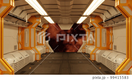 Futuristic architecture Sci-Fi spaceship hallway interior 99415583