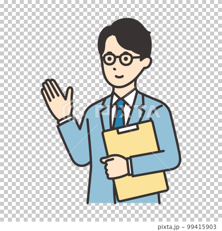 一個穿西裝的男人用材料指導的插圖素材 一個穿西裝的男人用材料指導的插圖素材 99415903