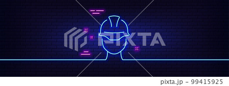 Neon light glow effect. Foreman line icon. Engineer or architect sign. Construction helmet symbol. 3d line neon glow icon. Brick wall banner. Foreman outline. Vector Neon light glow effect. Foreman line icon. Engineer or architect sign. Construction helmet symbol. 3d line neon glow icon. Brick wall banner. Foreman outline. Vector 99415925