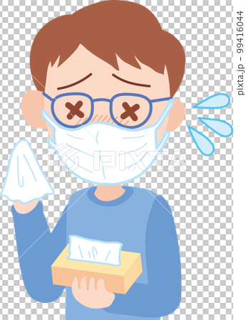 一個拿著紙巾、戴著面具、表情痛苦的男人 一個拿著紙巾、戴著面具、表情痛苦的男人 99416044