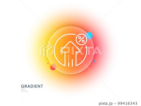 Loan percent growth line icon. Gradient blur button with glassmorphism. Discount sign. Credit percentage symbol. Transparent glass design. Loan percent line icon. Vector 99416343