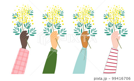 ミモザを持つ女性の手 99416706