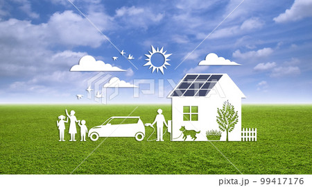 ソーラー発電の住まいと電気自動車で叶える、エコな暮らしのイメージ 99417176