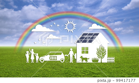 ソーラー発電の住まいと電気自動車で叶える、エコな暮らしのイメージ 99417177