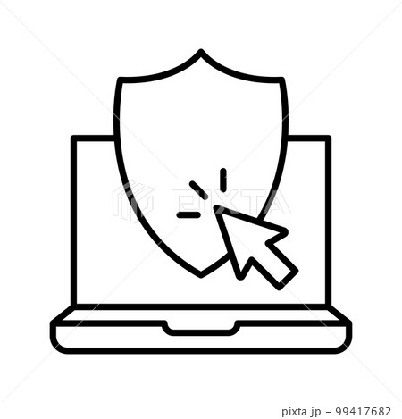 Laptop with shield icon, web security concept, internet security sign. Data protection symbol. 99417682