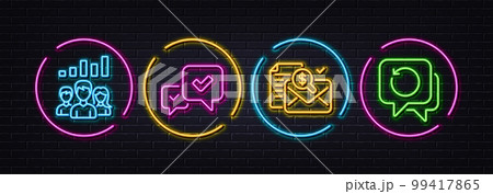 Accounting report, Teamwork results and Approve minimal line icons. Neon laser 3d lights. Recovery data icons. For web, application, printing. Check finance, Group work, Accepted message. Vector Accounting report, Teamwork results and Approve minimal line icons. Neon laser 3d lights. Recovery data icons. For web, application, printing. Check finance, Group work, Accepted message. Vector 99417865