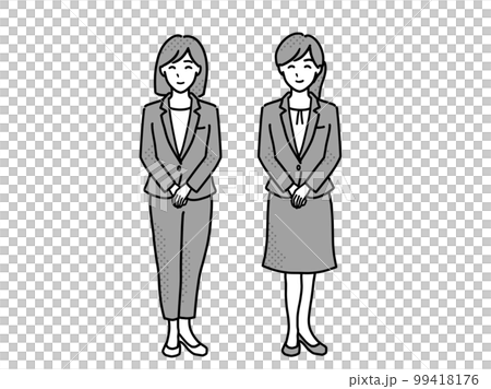 雙手交叉在身前的西裝女子插畫2全身單色 99418176