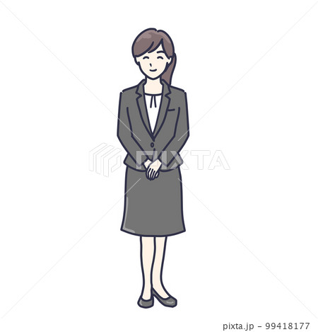 手を前で組んだスーツ姿の女性イラスト　1人全身 99418177