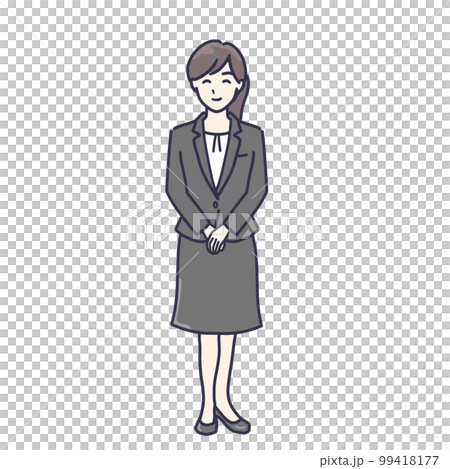 雙手交叉在身前穿西裝的女人插畫1全身 99418177