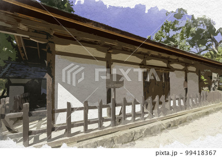 水彩画風　春日大社　竃殿　奈良県奈良市 99418367