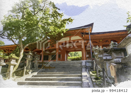 水彩画風　春日大社　慶賀門　奈良県奈良市 99418412
