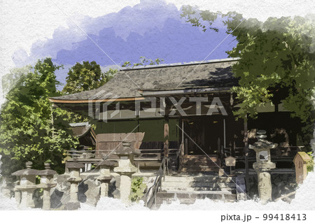 水彩画風　春日大社　桂昌殿　奈良県奈良市 99418413