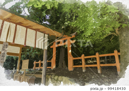 水彩画風　春日大社　御蓋山浮雲峰遙拝所　奈良県奈良市 99418430