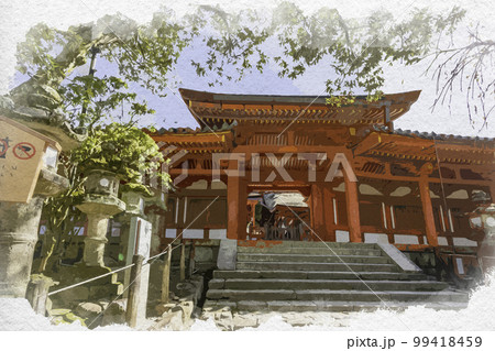 水彩画風　春日大社　清浄門　奈良県奈良市 99418459