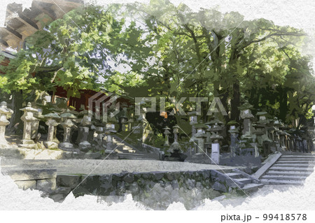 水彩画風 春日大社 大宮 石燈籠 奈良県奈良市 水彩画風 春日大社 大宮 石燈籠 奈良県奈良市 99418578
