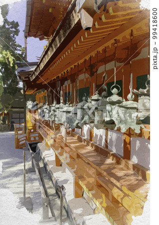 水彩画風　春日大社　中門・御廊　奈良県奈良市 99418600