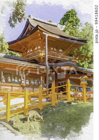 水彩画風　春日大社　中門・御廊　奈良県奈良市 99418602