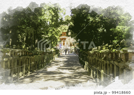 水彩画風　春日大社　南門　奈良県奈良市 99418660