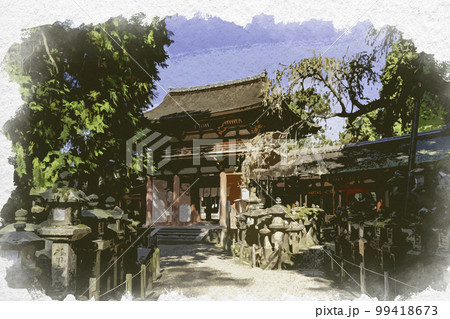 水彩画風　春日大社　南門　奈良県奈良市 99418673