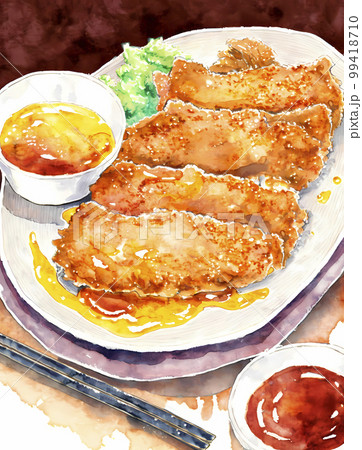 チキン南蛮 チキンカツ甘酢ソースがけ 水彩画「AI生成画像」 チキン南蛮 チキンカツ甘酢ソースがけ 水彩画「AI生成画像」 99418710